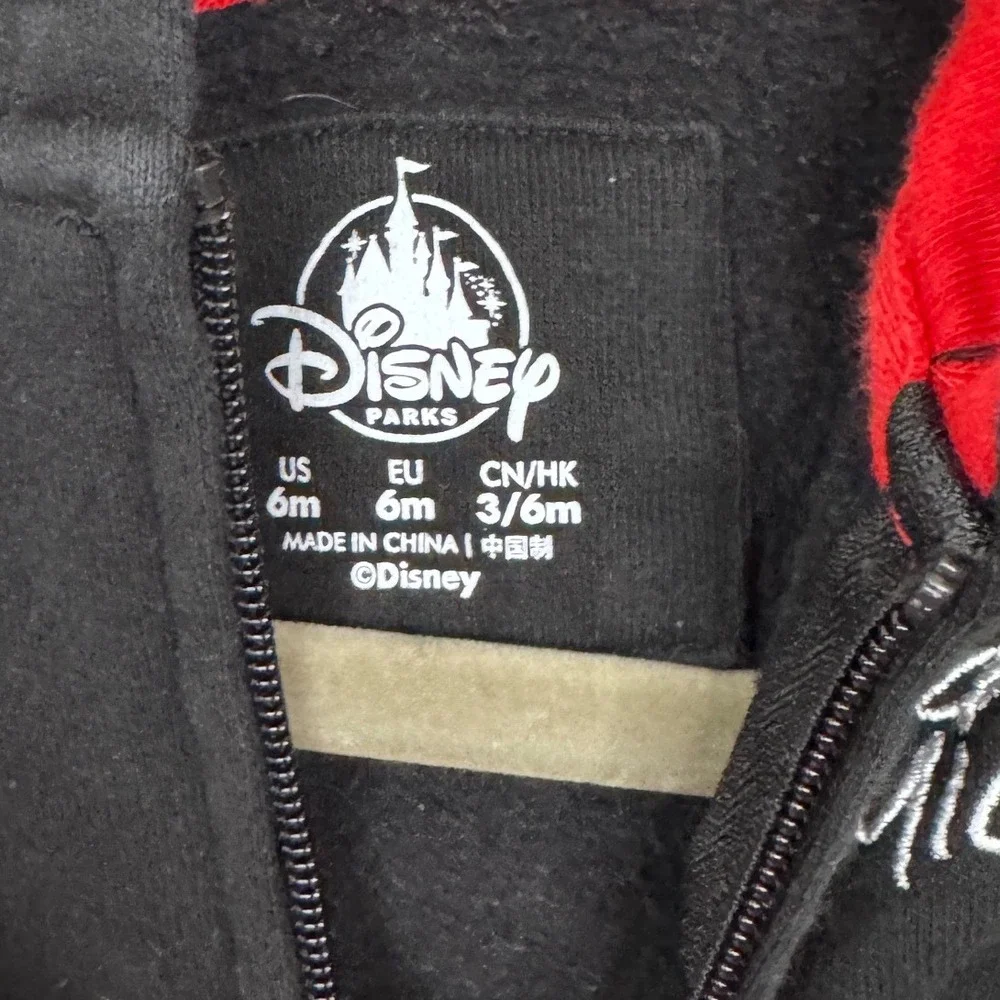 Disney Parks Mickey Mouse Infant Zip Up Hoodie Black Red‎ Ears 6M